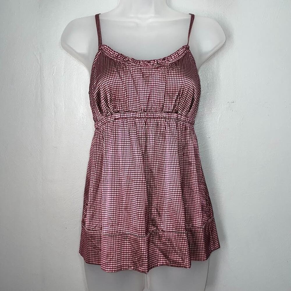 Y2K Silk Satin Babydoll Tank Top Cami Sz 6 Purple Floral Coquette Dark Romantic